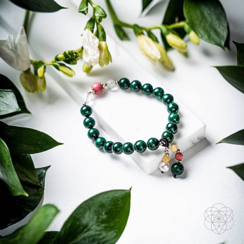 The Law of Attraction Bracelet - Malachite, Augite, Clear Quartz & Amber CI189R 🩷