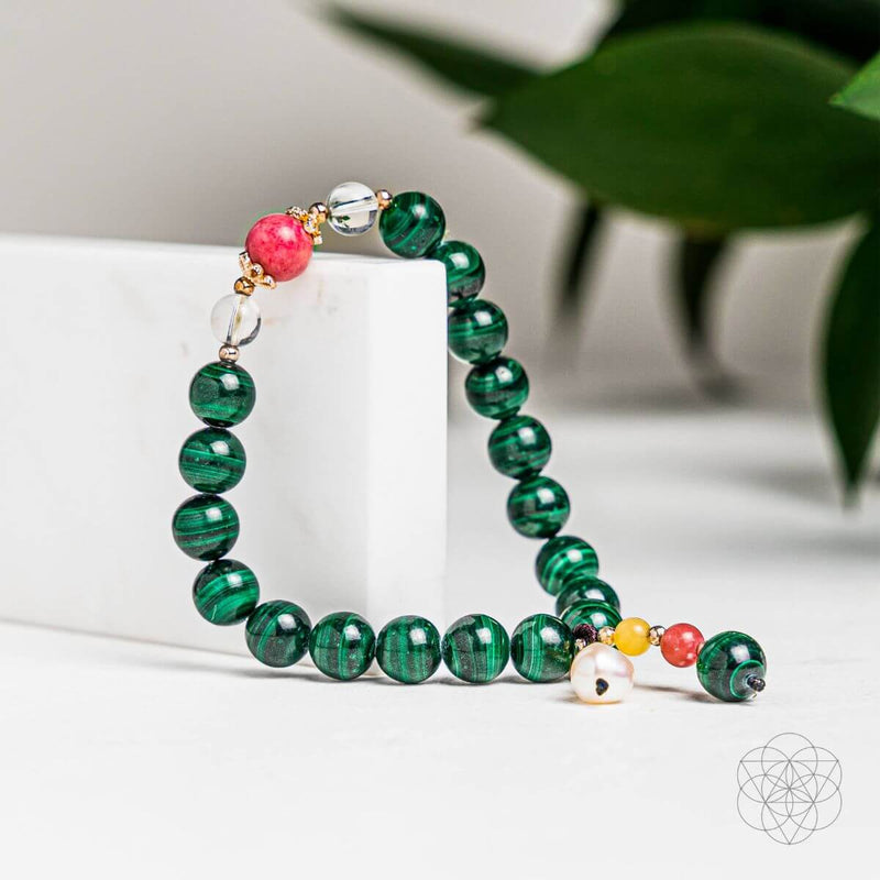 The Law of Attraction Bracelet - Malachite, Augite, Clear Quartz & Amber CI189R 🩷