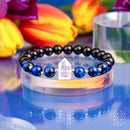 The Black Obsidian & Blue Tiger Eye Negativity Filter Bracelet CI589.🦜🪭🦜