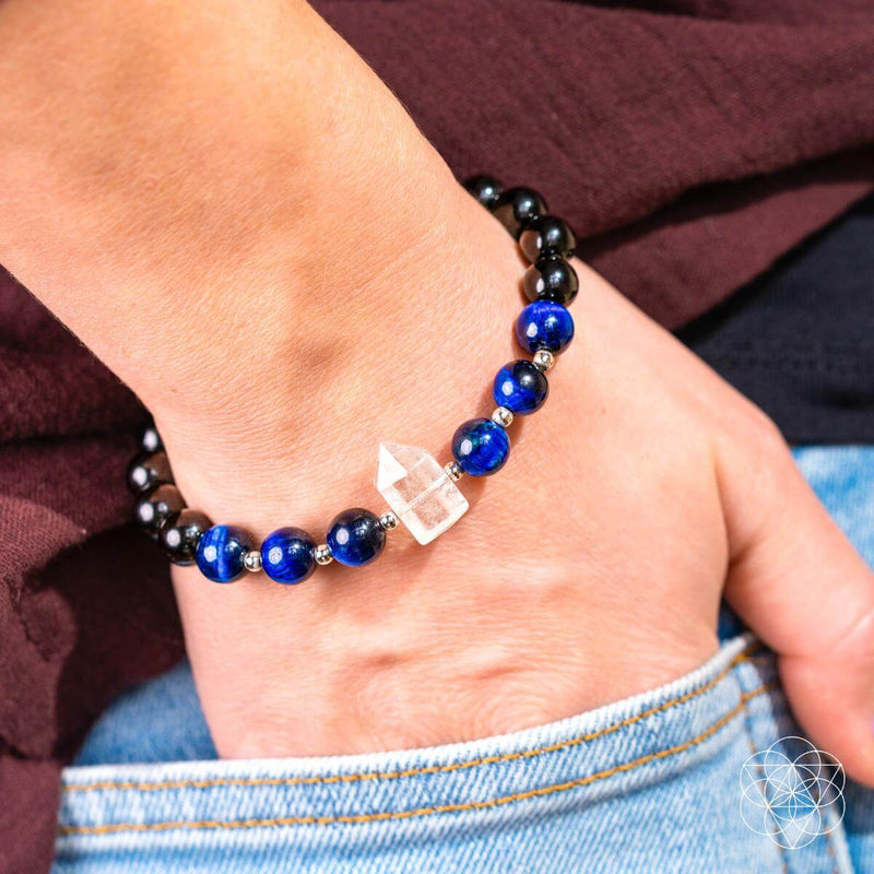 The Black Obsidian & Blue Tiger Eye Negativity Filter Bracelet CI589.🦜🪭🦜