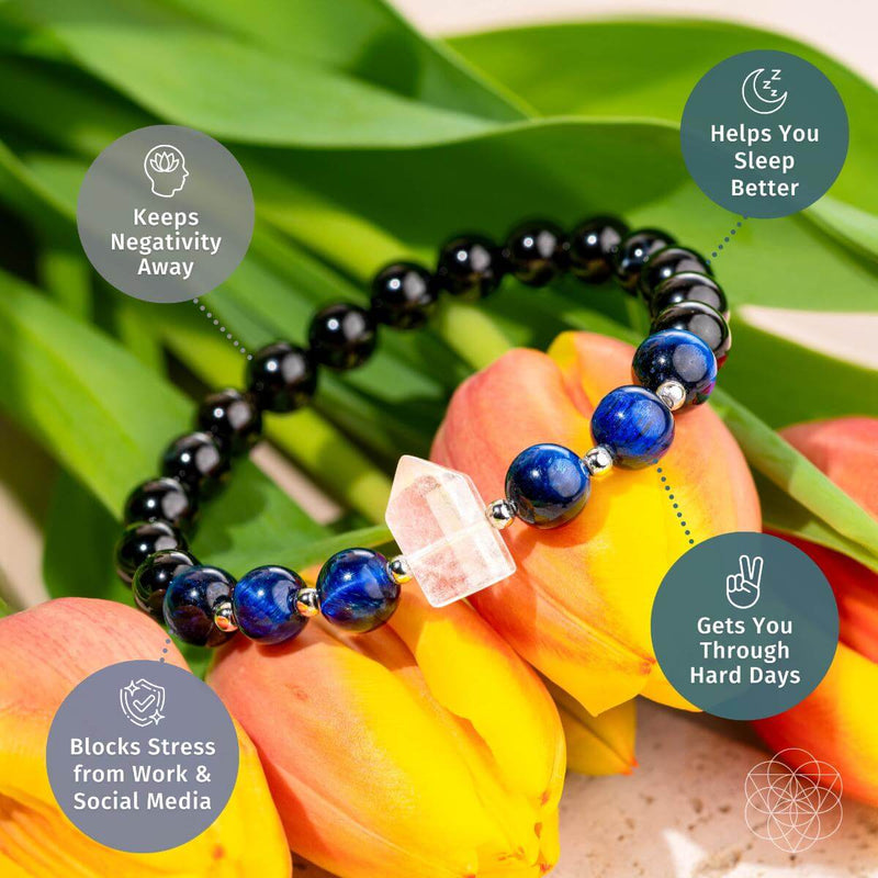The Black Obsidian & Blue Tiger Eye Negativity Filter Bracelet CI589.🦜🪭🦜