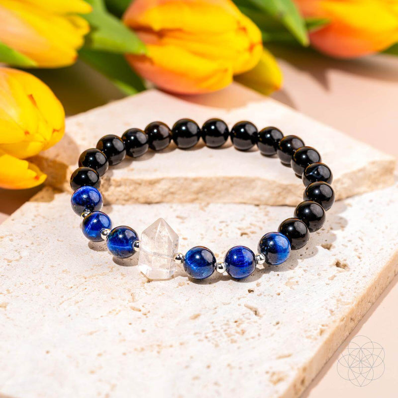 The Black Obsidian & Blue Tiger Eye Negativity Filter Bracelet CI589.🦜🪭🦜