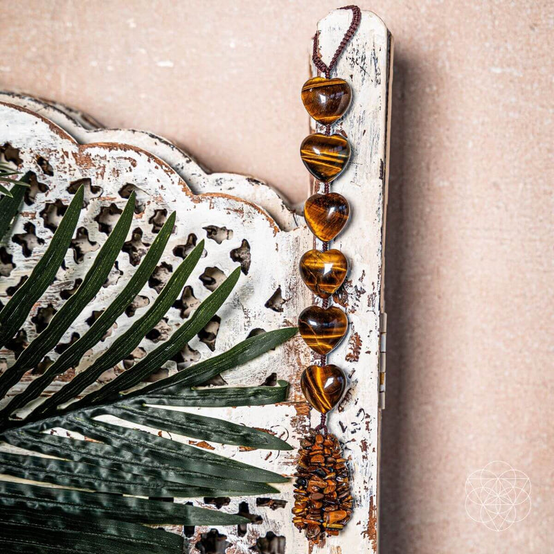 Gold Tiger Eye Heart & Stone Chips Protection Tassel CI358 💛