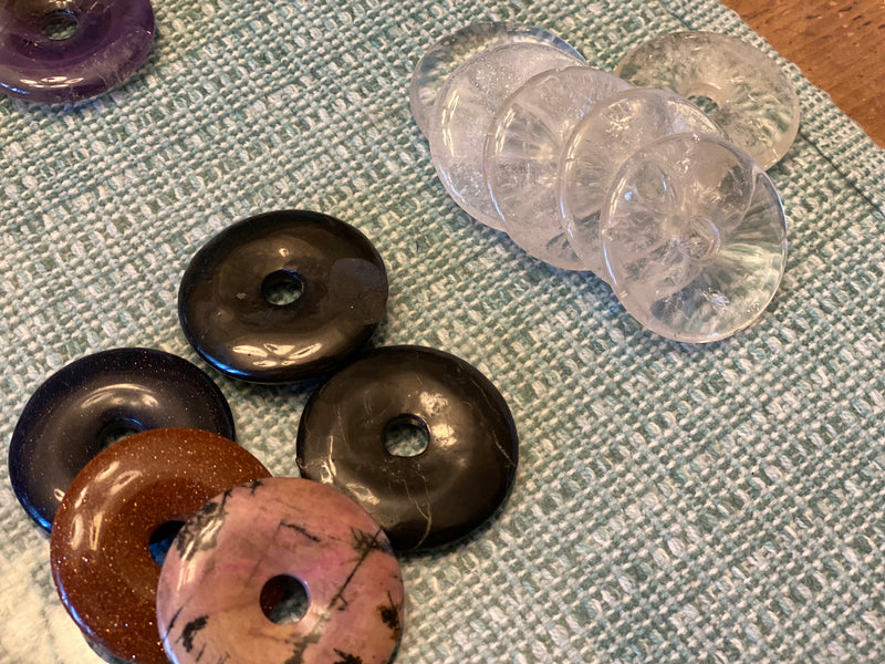 Gemstone "Donuts" or Pi Stones for Jewelry, Crystal Grids or Sphere Stand FB1788