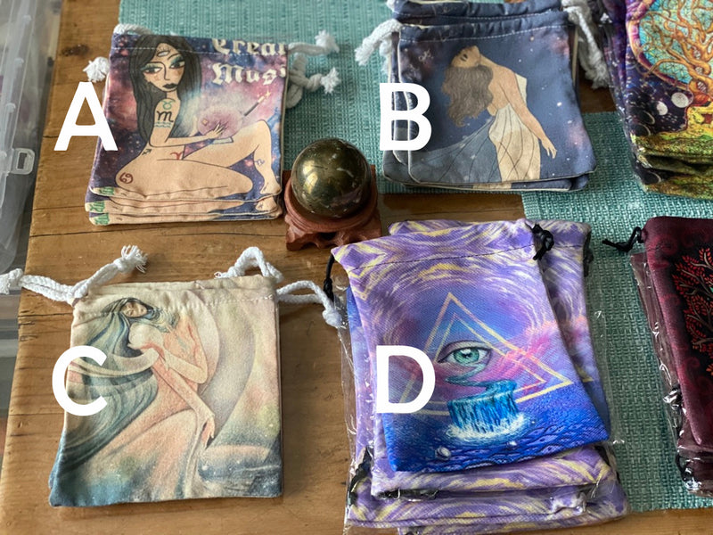 Cotton & Velveteen Drawstring Bag Pouch - Assorted Artwork FB3082