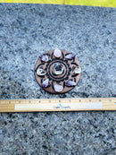 Wood Round Etched Crystal Grid Boards / Bases, Stained, Finely Detailed; FB1803