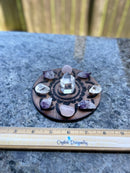 Wood Round Etched Crystal Grid Boards / Bases, Stained, Finely Detailed; FB1803