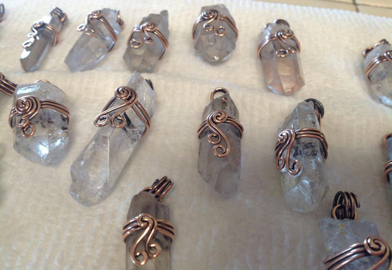 Clear Quartz and Antiqued Copper Pendants