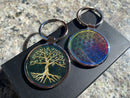 Tree of Life - Green or Gold, or Flower of Life Chakra Colors Key Ring, Gift Boxed FB3227