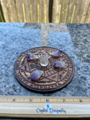 Wood Round Etched Crystal Grid Boards / Bases, Stained, Finely Detailed; FB1803