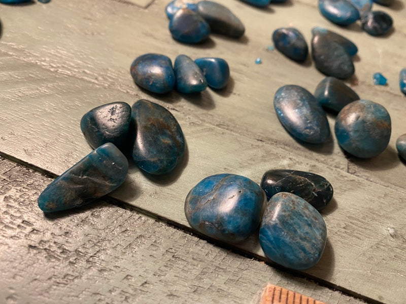 Tumbled Blue Apatite - Set of 3 assorted sizes, Enhances other Crystals, Will Power and Weight