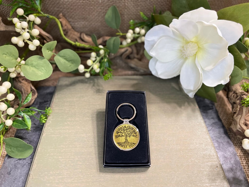 Tree of Life - Green or Gold, or Flower of Life Chakra Colors Key Ring, Gift Boxed FB3227