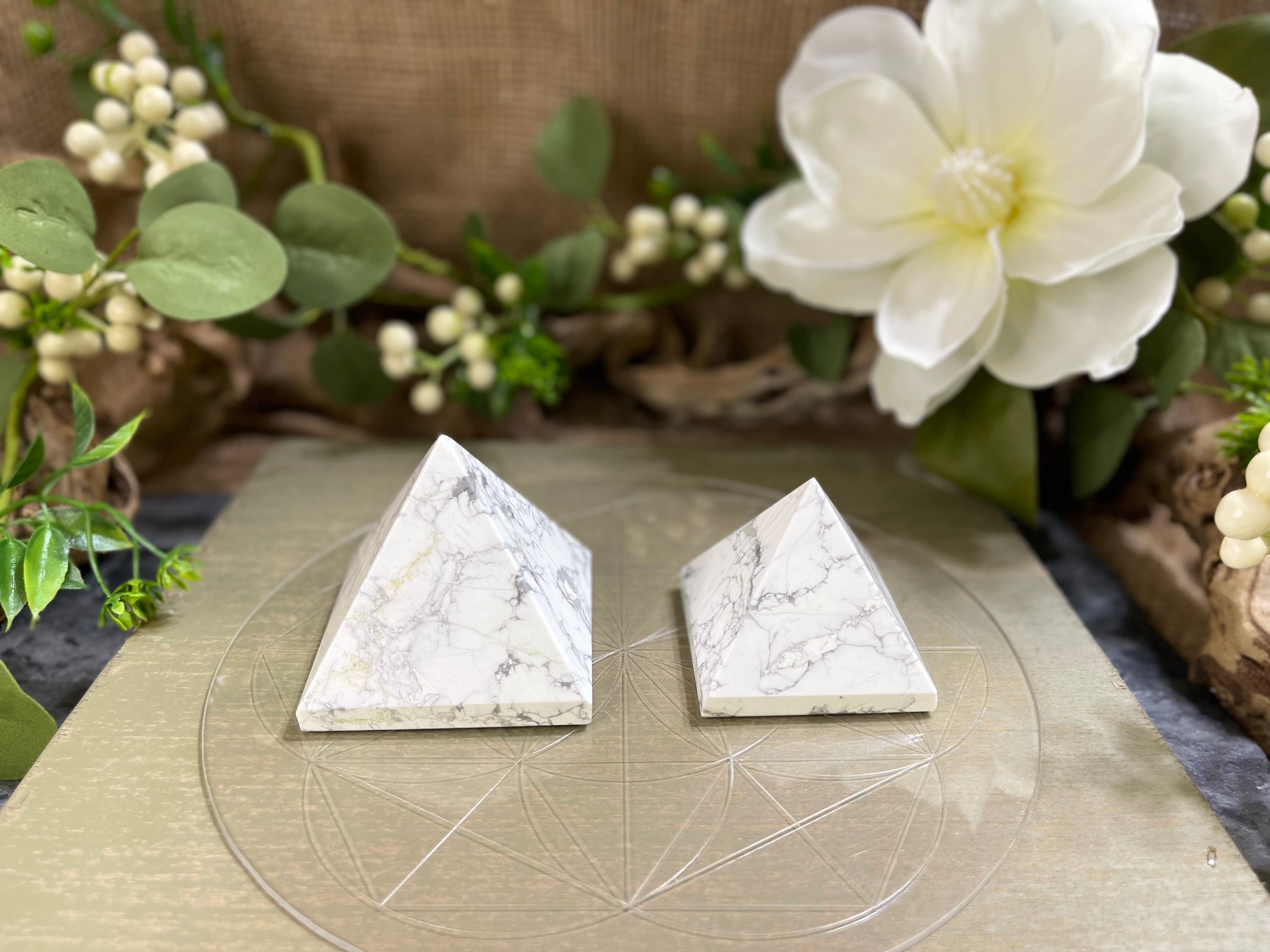 White Howlite Pyramid for awareness and to release pain and anger FB10
