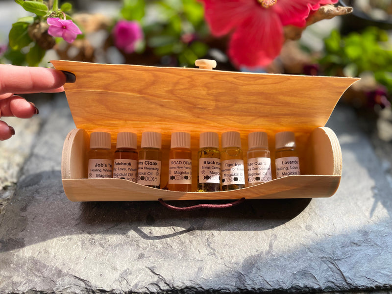 Ritually Charged Magickal Oils with Roll Up Bamboo Case FB3233