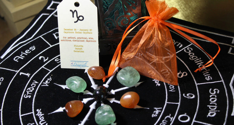 Zodiac Crystal Astrology Grids - all 12 Zodiac Signs, Tumbled stones, pouch & card