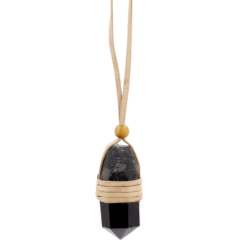 Gemstone Pendant, Faceted Point Leather Wrapped Necklace - FB2738