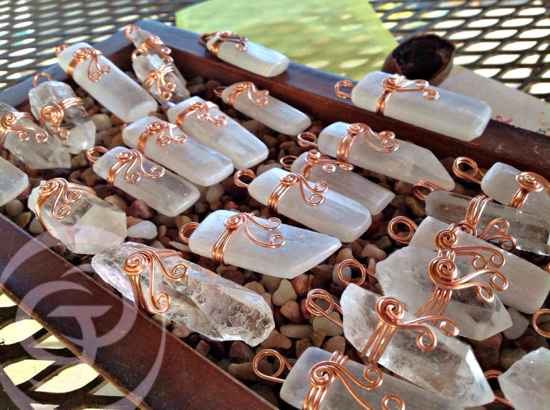 Clear Quartz and Antiqued Copper Pendants