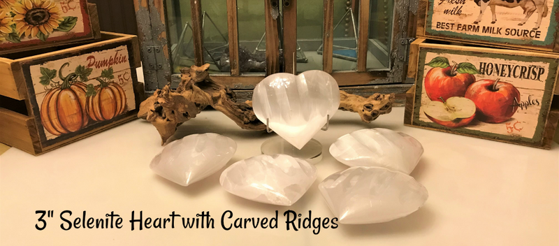 Selenite Hearts - with Great Sheen from Morocco - 1" to 3" across FB1780