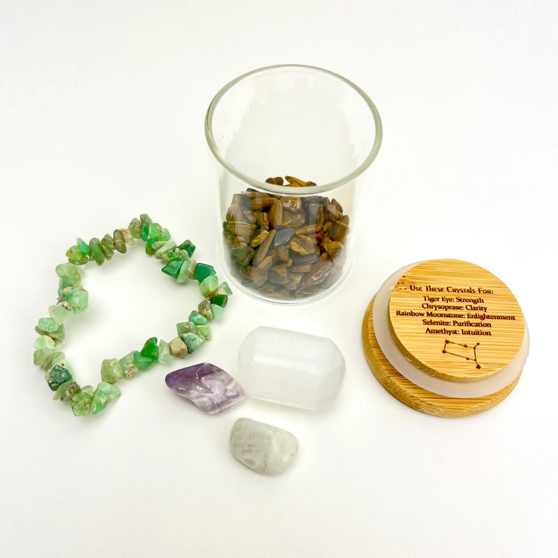 Zodiac Manifesting Glass Jar Crystal Kit Collections FB3259