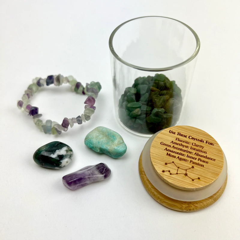 Zodiac Manifesting Glass Jar Crystal Kit Collections FB3259