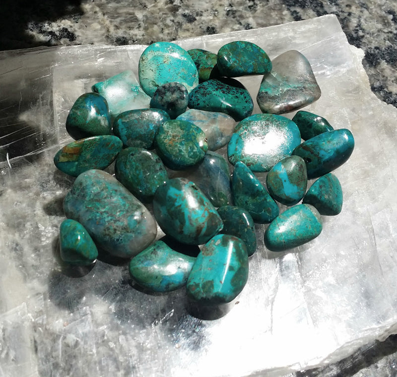 Chrysocolla - Love - Stress - Rebuilding - Tumbled Stone/Crystal with Drawstring Pouch - Free-form shapes