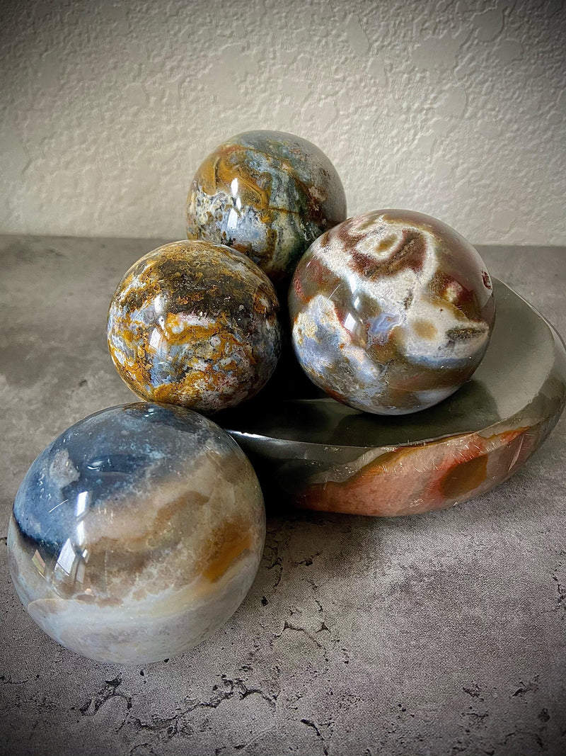 Ocean Jasper Sphere from Madagascar, gentle energy, fosters cooperation FB1353