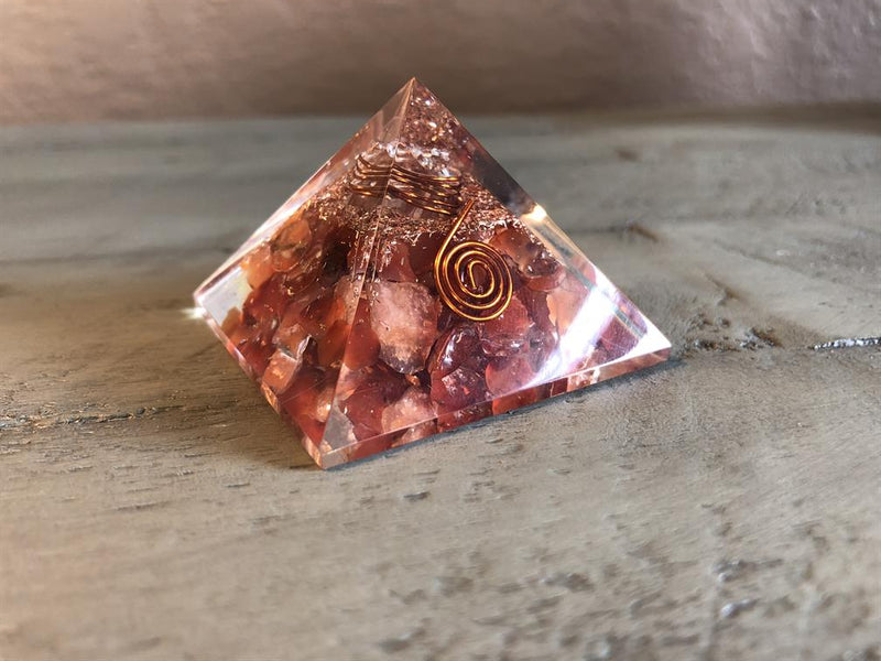 Copper & Gemstone Orgon / Orgonite Spiral Pyramid; FB2505