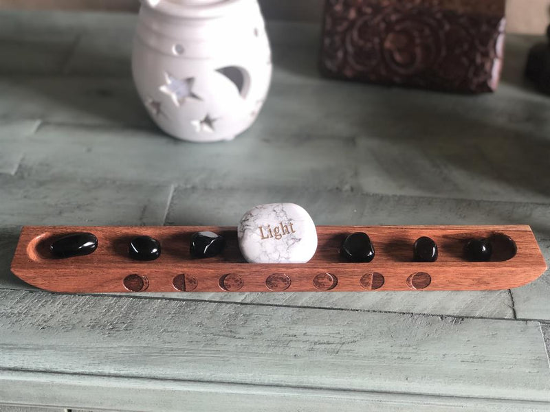 Handcrafted Wood Wide Incense Stick Holder (gemstone chips, incense sample), Display Piece; FB2590